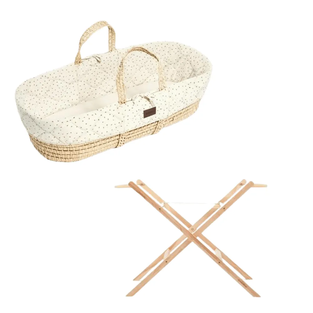 The Little Green Sheep Quilted Moses Basket Bundle - Linen Rice