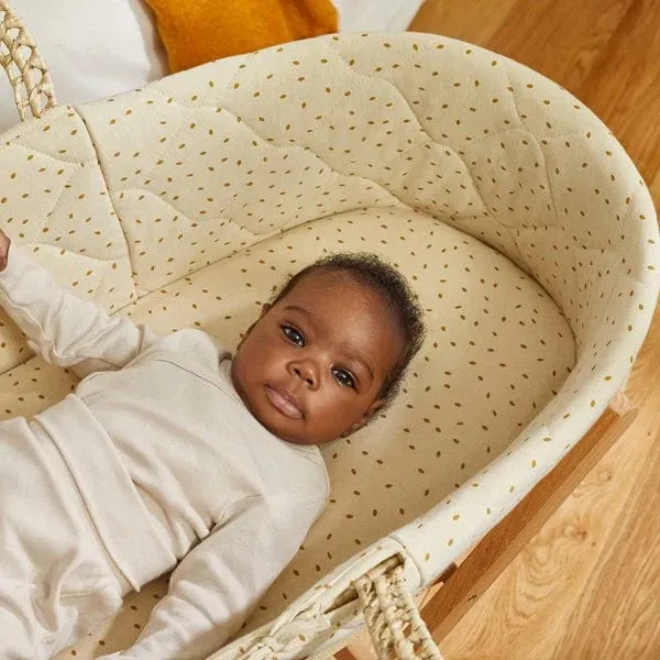 The Little Green Sheep Quilted Moses Basket Bundle - Linen Rice