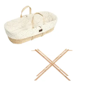 The Little Green Sheep Quilted Moses Basket Bundle - Linen Rice