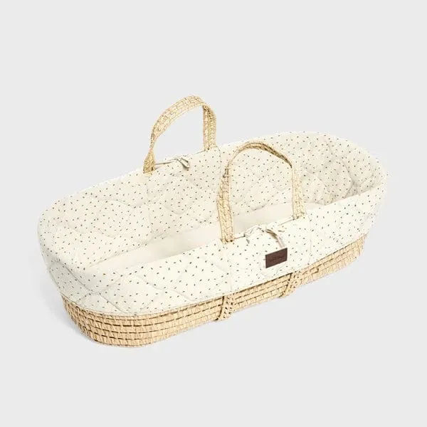 The Little Green Sheep Quilted Moses Basket Bundle - Linen Rice
