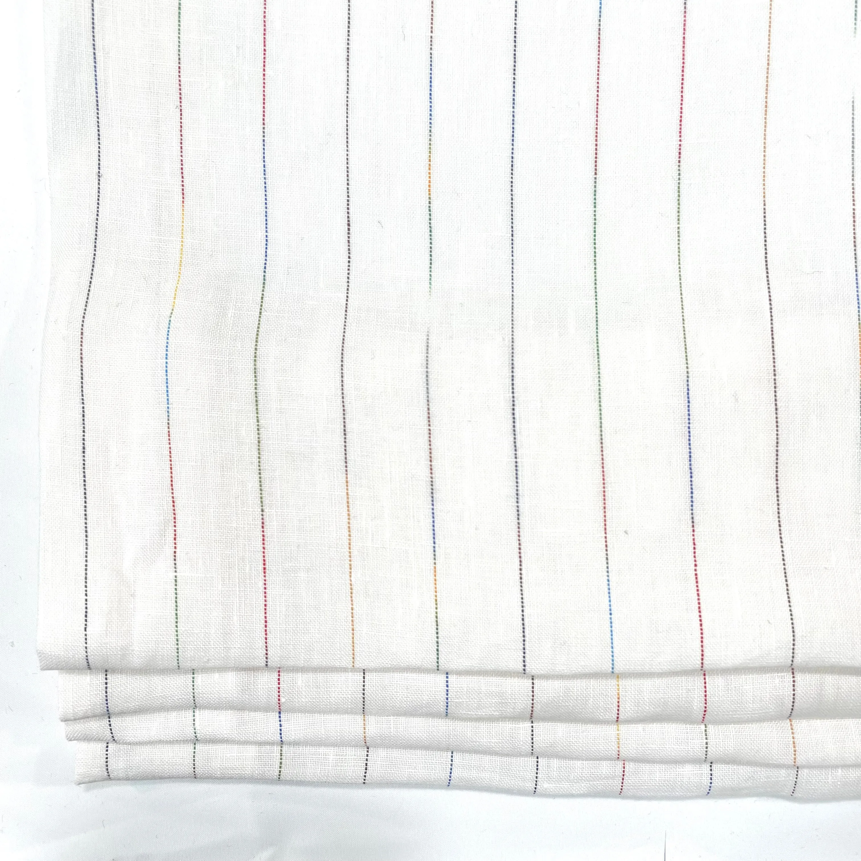 Thin Striped Multi Colors 100% Natural Linen Fabric By The Yard/CL1043