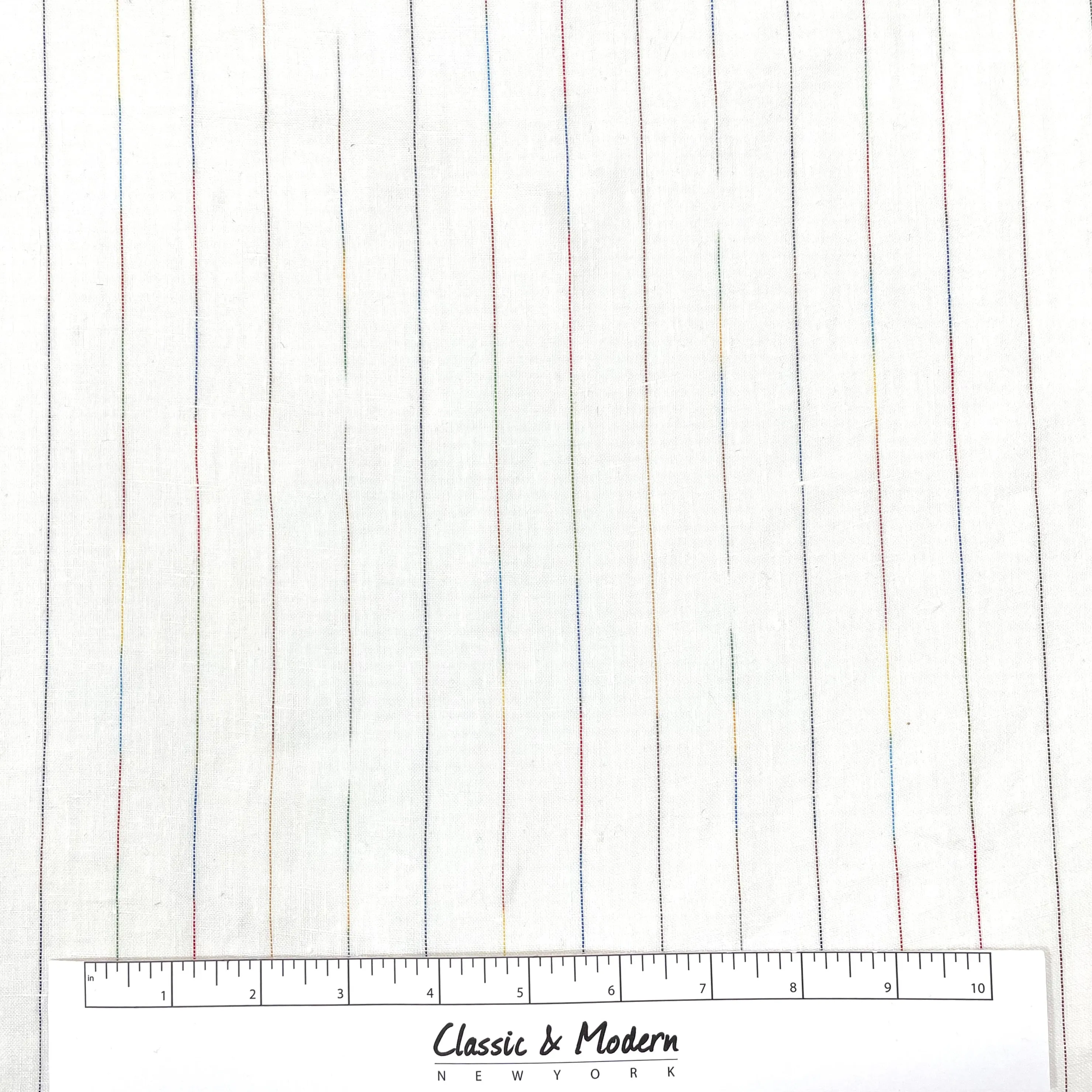 Thin Striped Multi Colors 100% Natural Linen Fabric By The Yard/CL1043