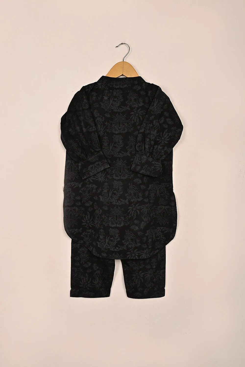 TKF-201-Black - Kids 2Pc Malai Printed Dress