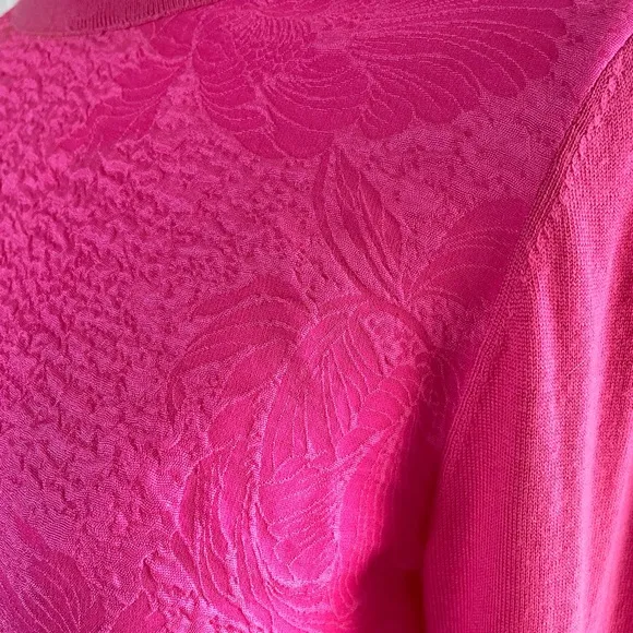 Tory Burch Silk Merino Wool Floral Cloque Front Crazy Pink Sweater Size Small