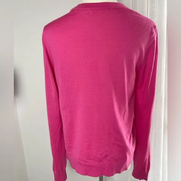 Tory Burch Silk Merino Wool Floral Cloque Front Crazy Pink Sweater Size Small