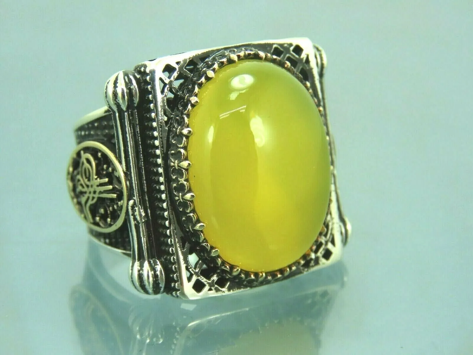 Turkish Handmade Jewelry 925 Sterling Silver Agate Stone Imperial Mens Rings