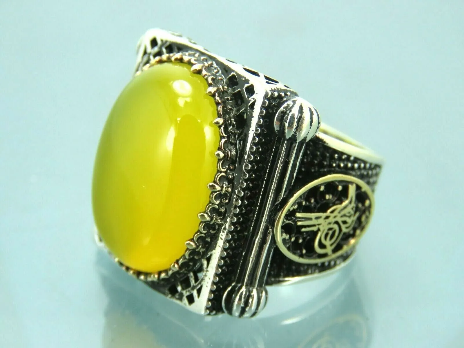 Turkish Handmade Jewelry 925 Sterling Silver Agate Stone Imperial Mens Rings