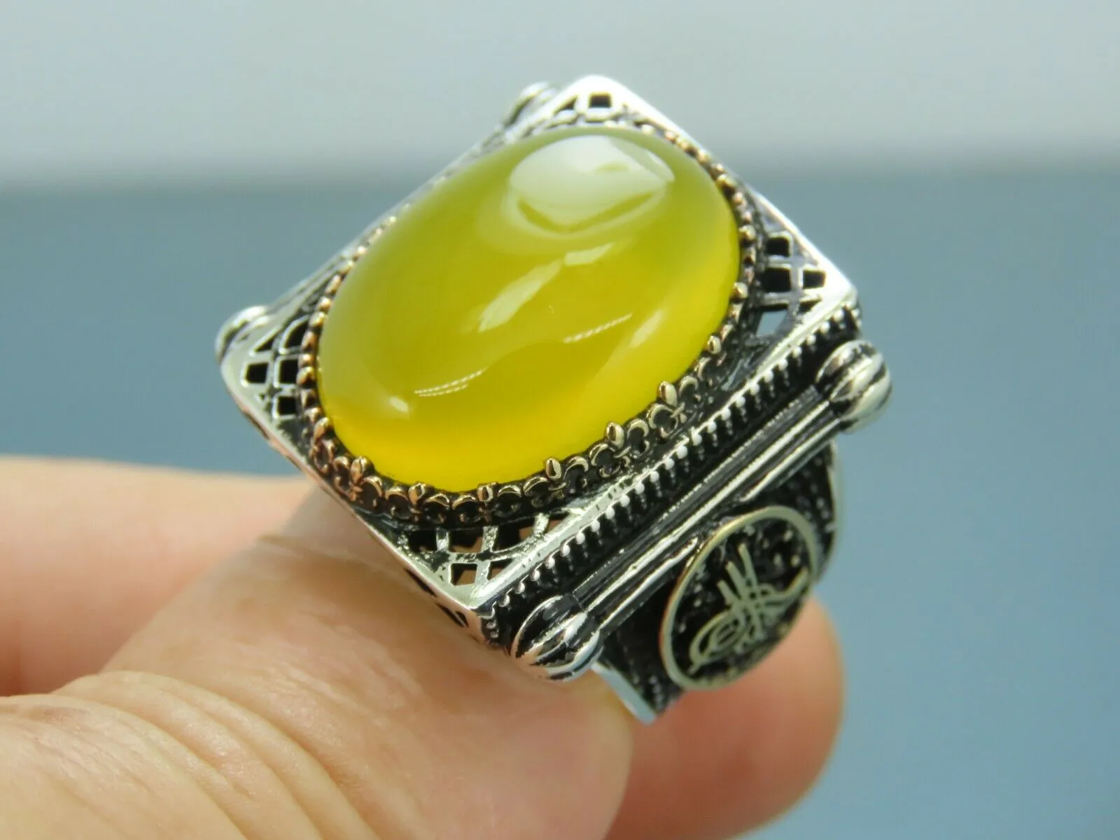Turkish Handmade Jewelry 925 Sterling Silver Agate Stone Imperial Mens Rings