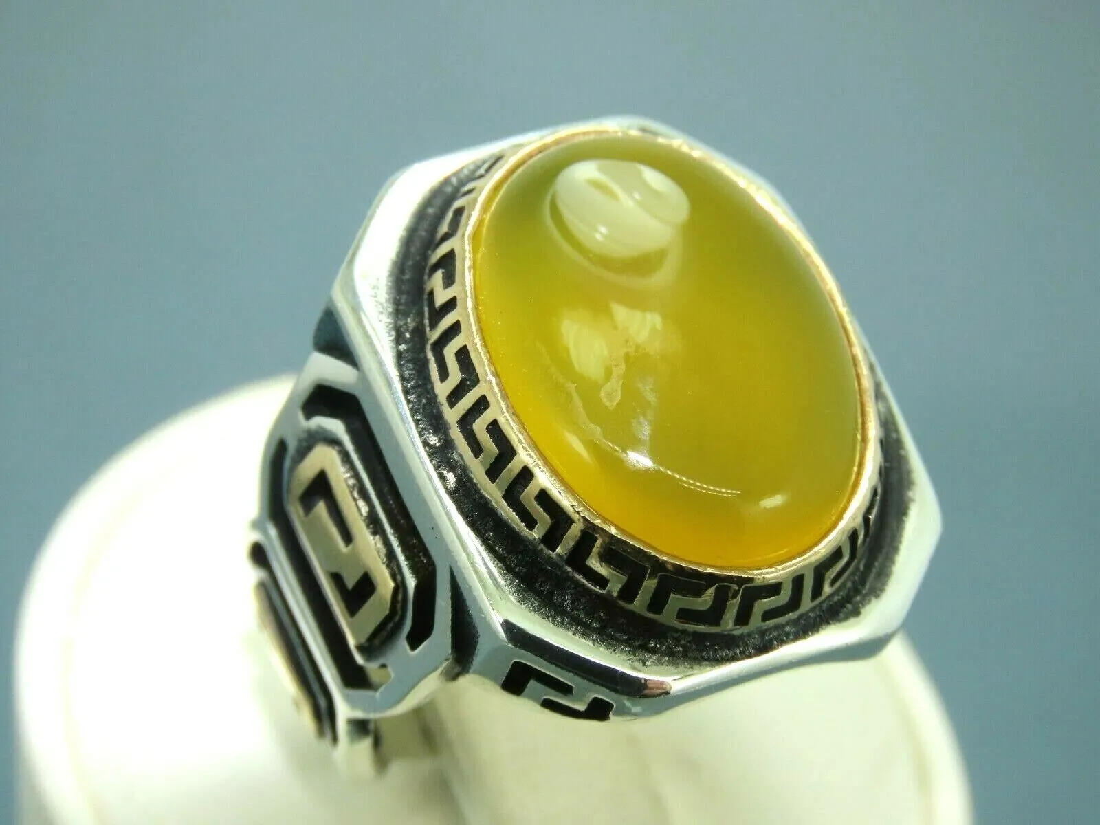 Turkish Handmade Jewelry 925 Sterling Silver Agate Stone Mens Rings
