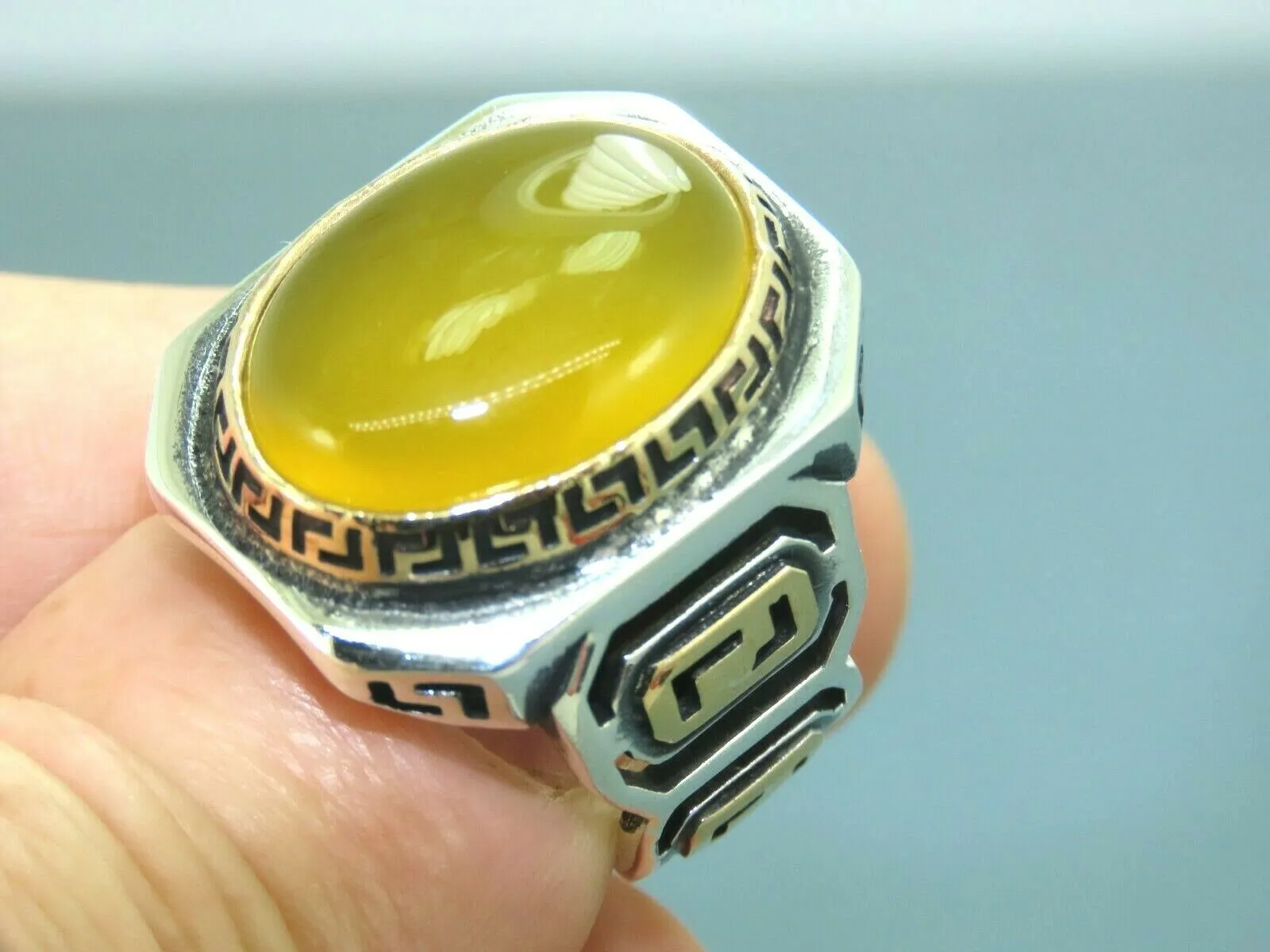 Turkish Handmade Jewelry 925 Sterling Silver Agate Stone Mens Rings