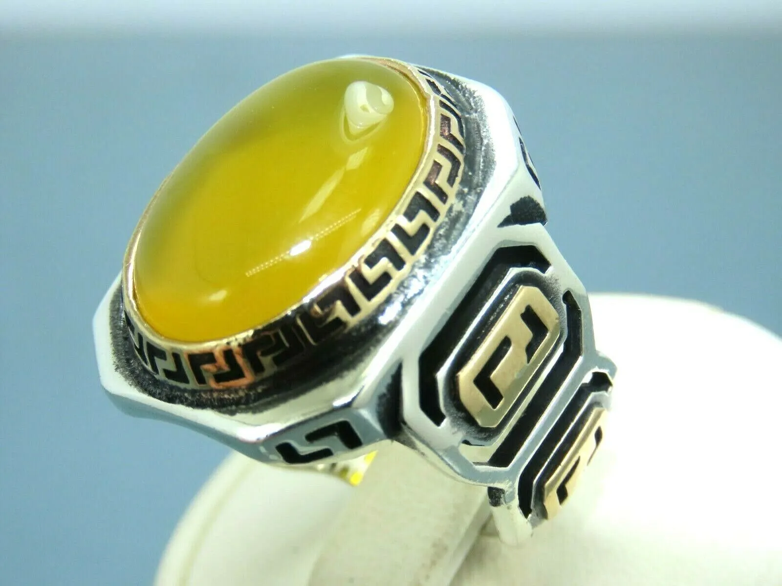 Turkish Handmade Jewelry 925 Sterling Silver Agate Stone Mens Rings