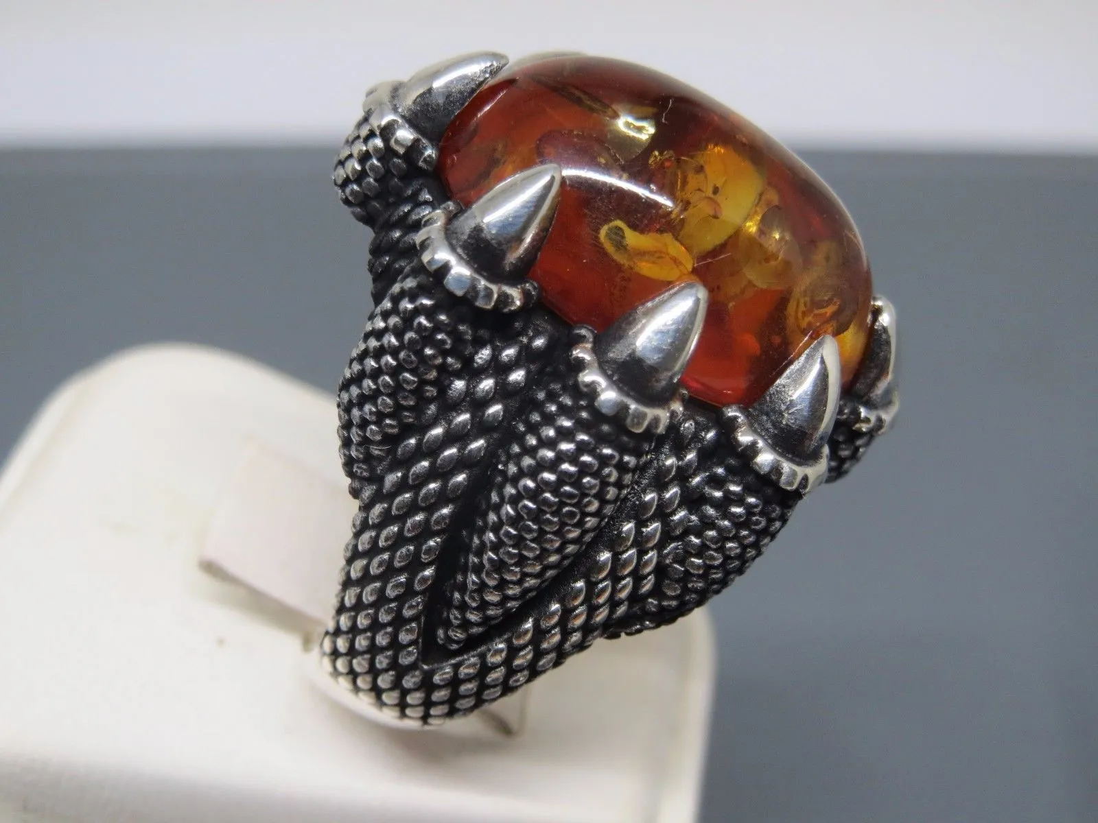 Turkish Handmade Jewelry 925 Sterling Silver Amber Stone Mens Rings