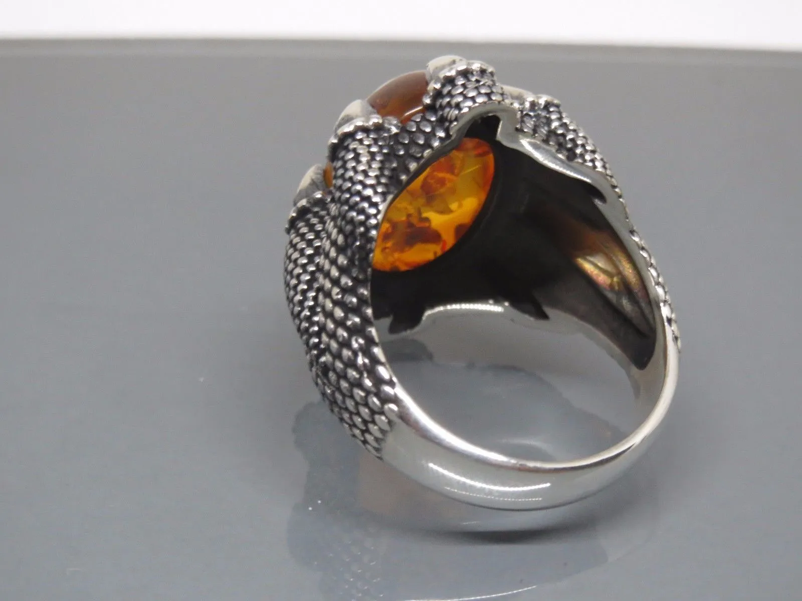 Turkish Handmade Jewelry 925 Sterling Silver Amber Stone Mens Rings