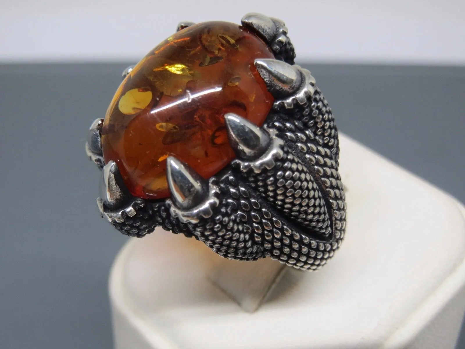 Turkish Handmade Jewelry 925 Sterling Silver Amber Stone Mens Rings