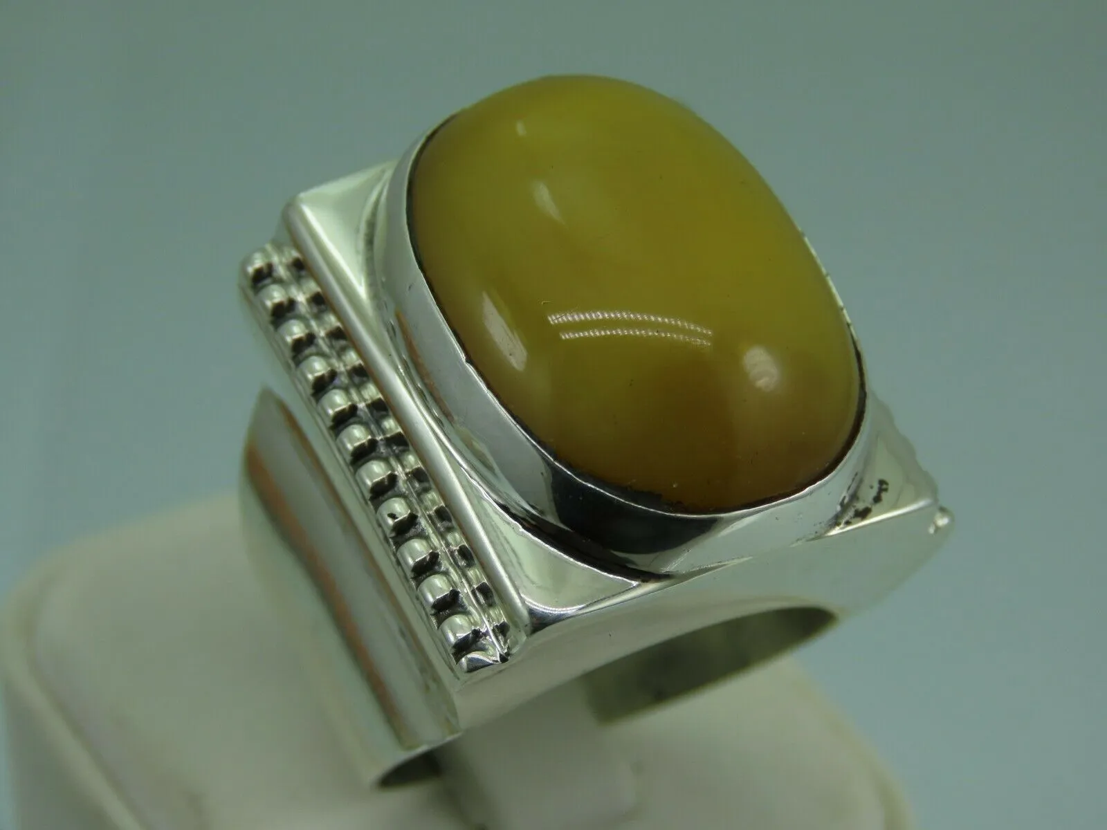 Turkish Handmade Jewelry 925 Sterling Silver Amber Stone Mens Rings