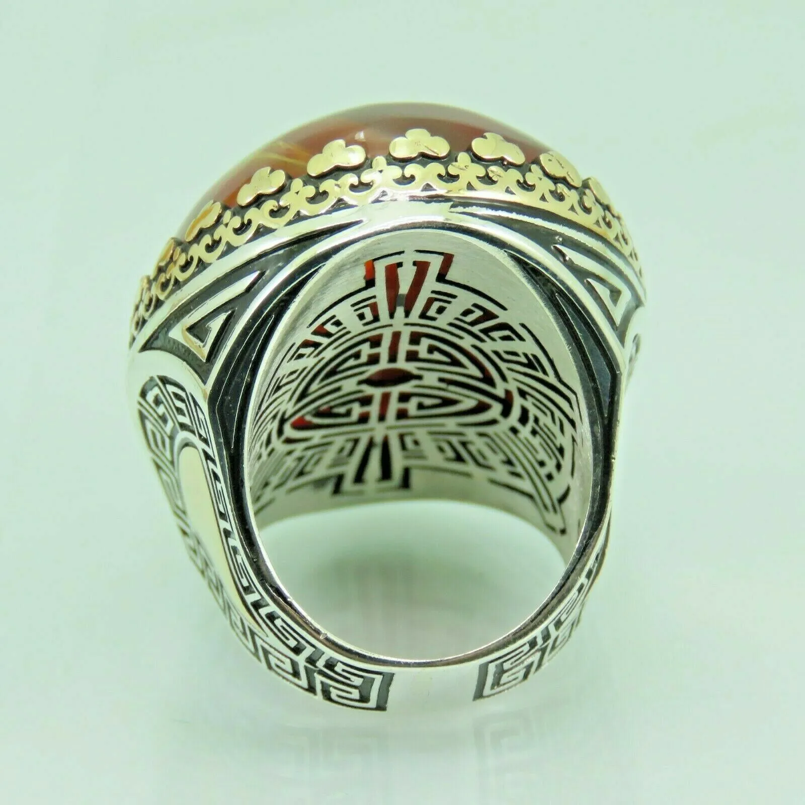 Turkish Handmade Jewelry 925 Sterling Silver Amber Stone Mens Rings