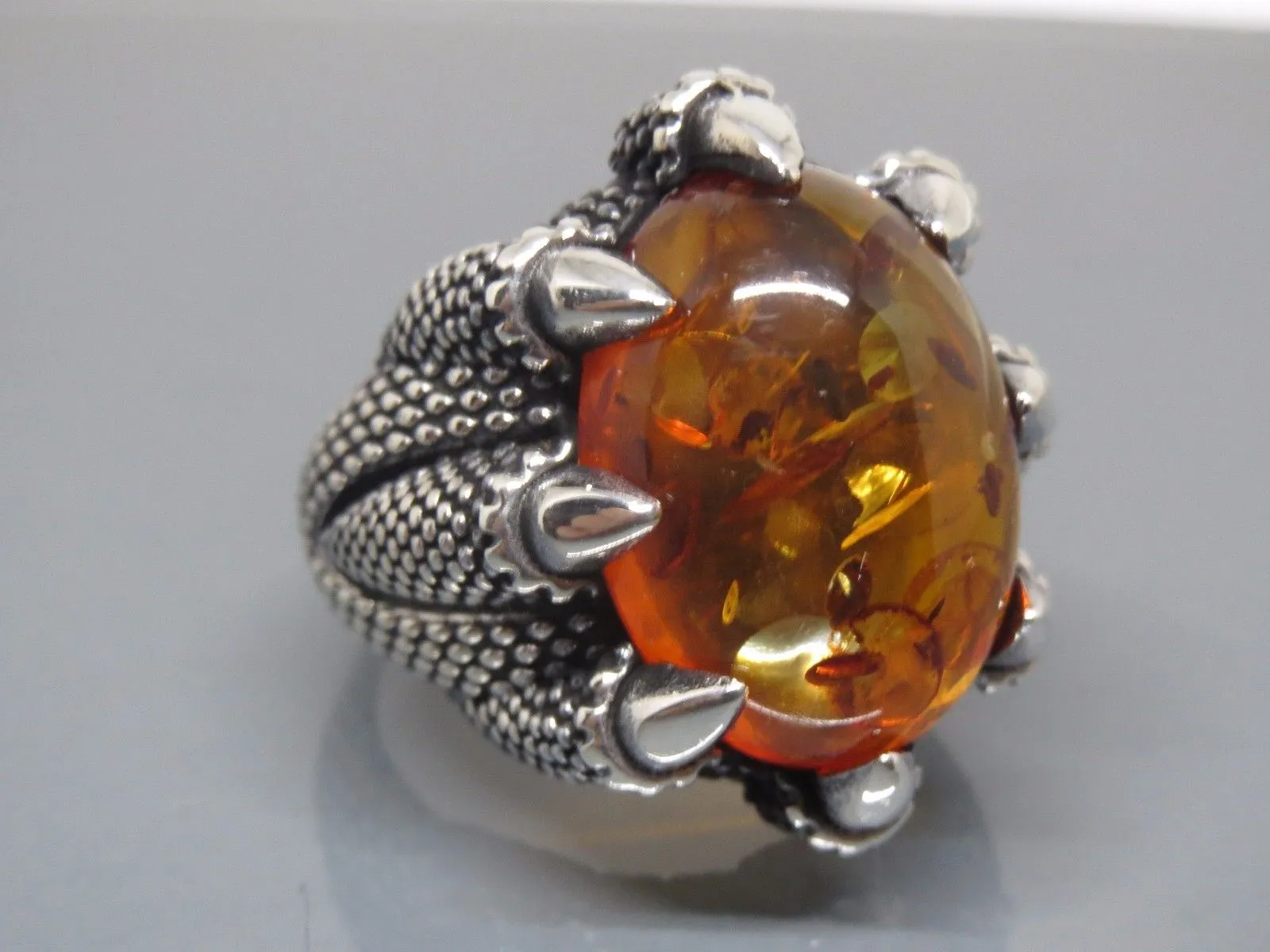 Turkish Handmade Jewelry 925 Sterling Silver Amber Stone Mens Rings