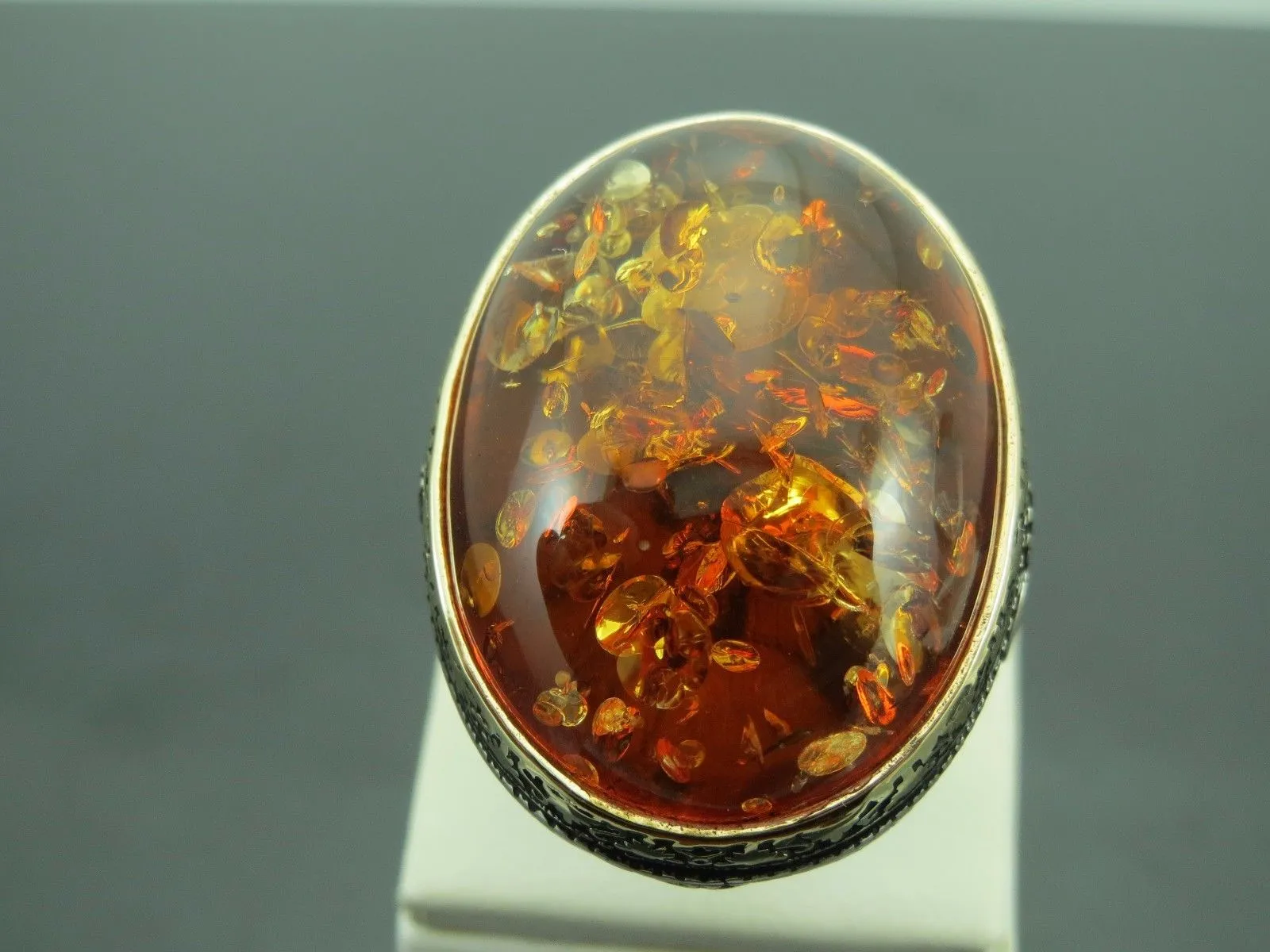 Turkish Handmade Jewelry 925 Sterling Silver Amber Stone Mens Rings