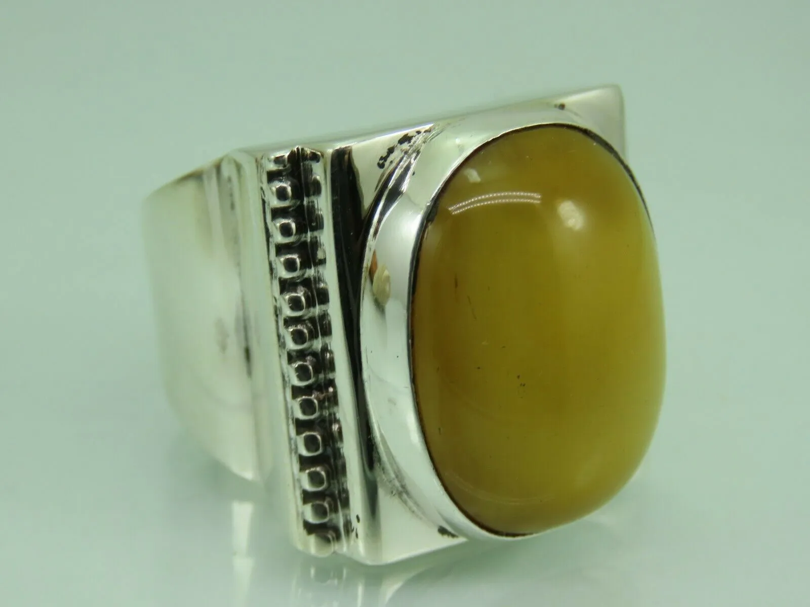 Turkish Handmade Jewelry 925 Sterling Silver Amber Stone Mens Rings