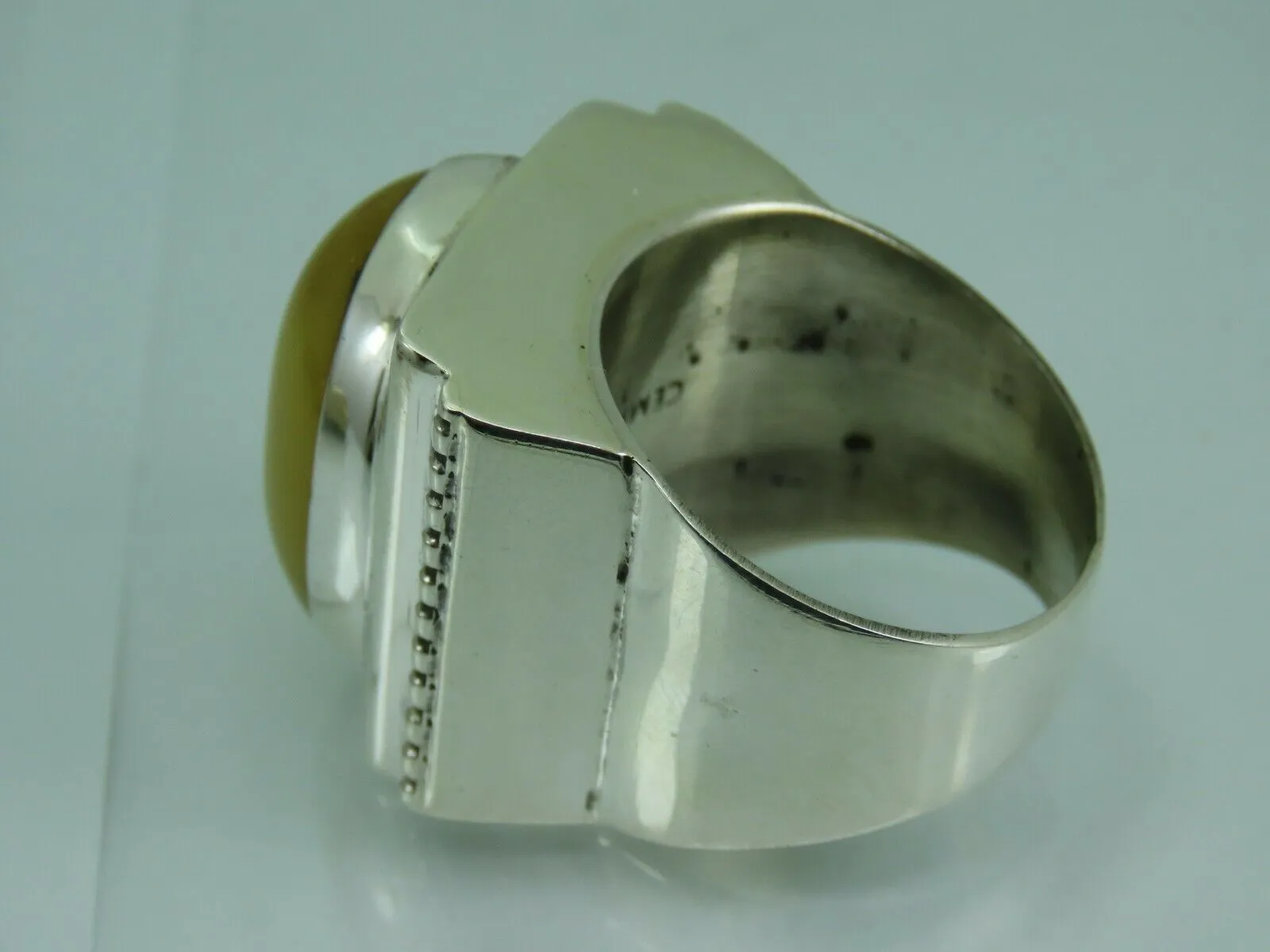 Turkish Handmade Jewelry 925 Sterling Silver Amber Stone Mens Rings