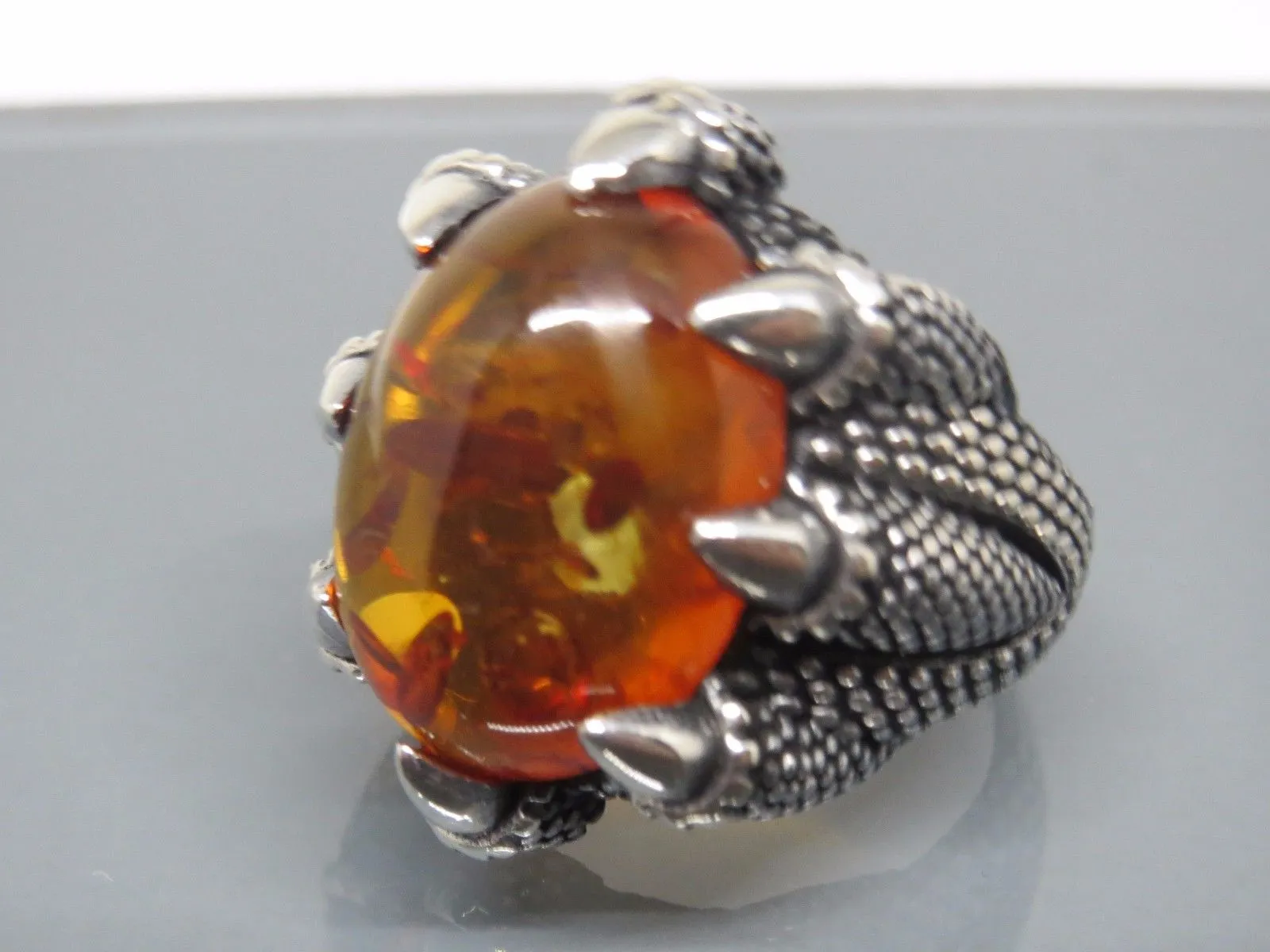 Turkish Handmade Jewelry 925 Sterling Silver Amber Stone Mens Rings