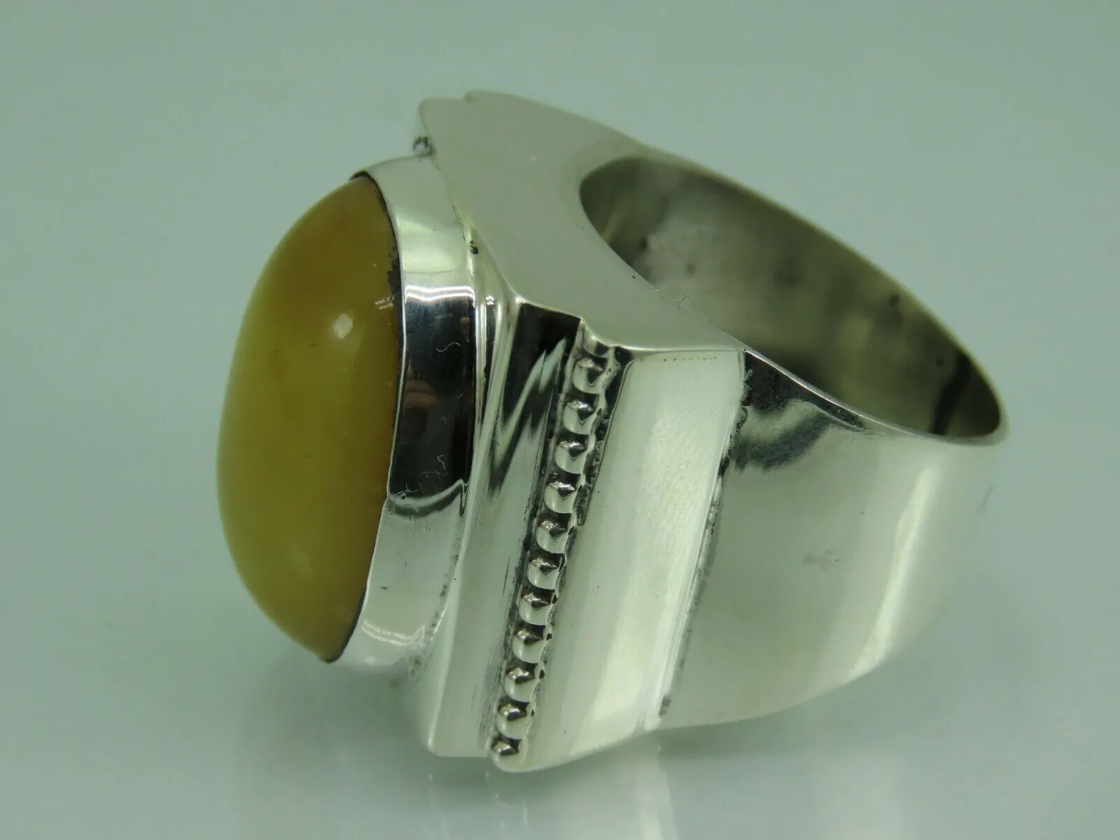 Turkish Handmade Jewelry 925 Sterling Silver Amber Stone Mens Rings