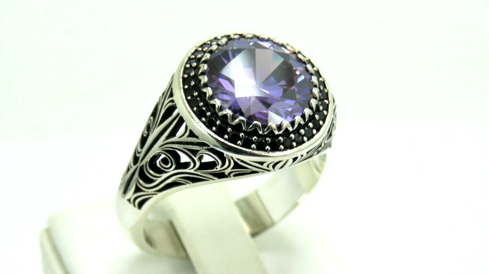 Turkish Handmade Jewelry 925 Sterling Silver Amethyst Stone Antique Mens Rings