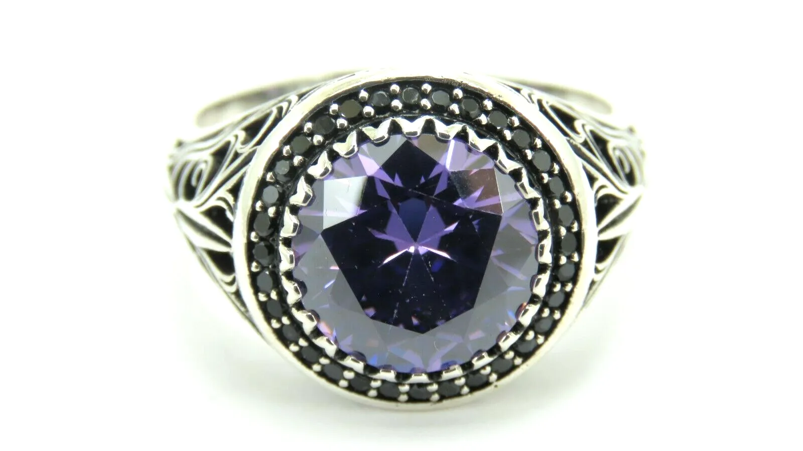 Turkish Handmade Jewelry 925 Sterling Silver Amethyst Stone Antique Mens Rings