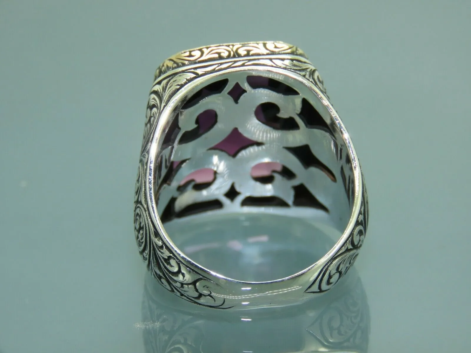 Turkish Handmade Jewelry 925 Sterling Silver Amethyst Stone Engraved Mens Rings