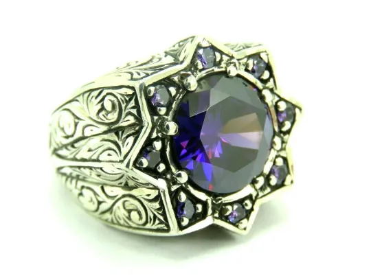 Turkish Handmade Jewelry 925 Sterling Silver Amethyst Stone Men's Rings