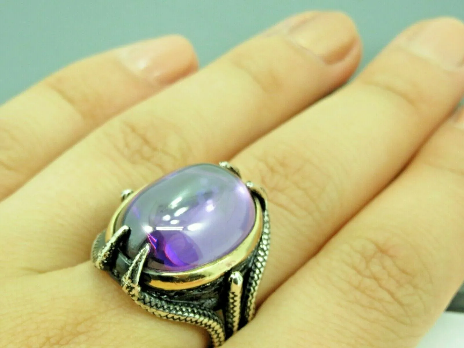 Turkish Handmade Jewelry 925 Sterling Silver Amethyst Stone Mens Rings