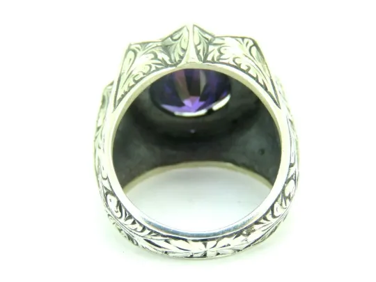 Turkish Handmade Jewelry 925 Sterling Silver Amethyst Stone Men's Rings