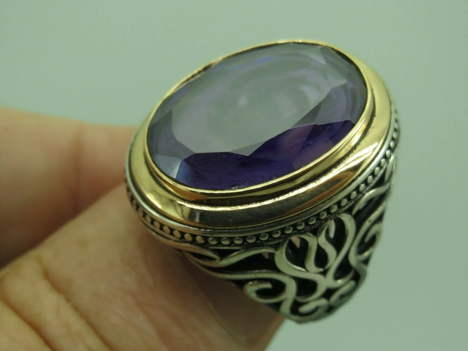 Turkish Handmade Jewelry 925 Sterling Silver Amethyst Stone Mens Rings