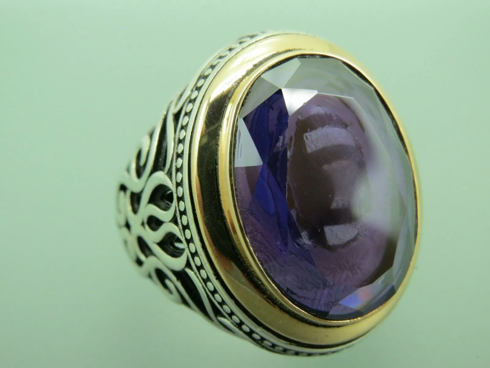 Turkish Handmade Jewelry 925 Sterling Silver Amethyst Stone Mens Rings