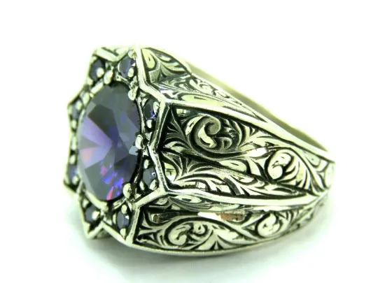 Turkish Handmade Jewelry 925 Sterling Silver Amethyst Stone Men's Rings