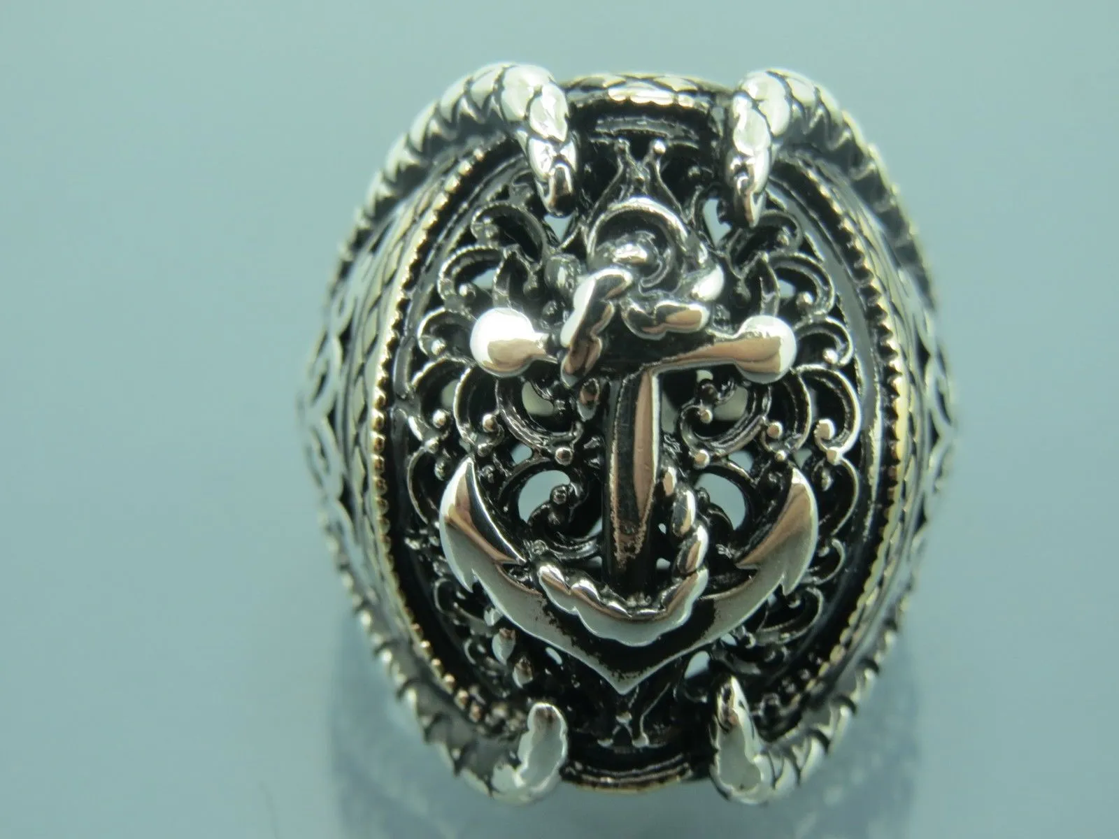 Turkish Handmade Jewelry 925 Sterling Silver Anchor Design Mens Rings