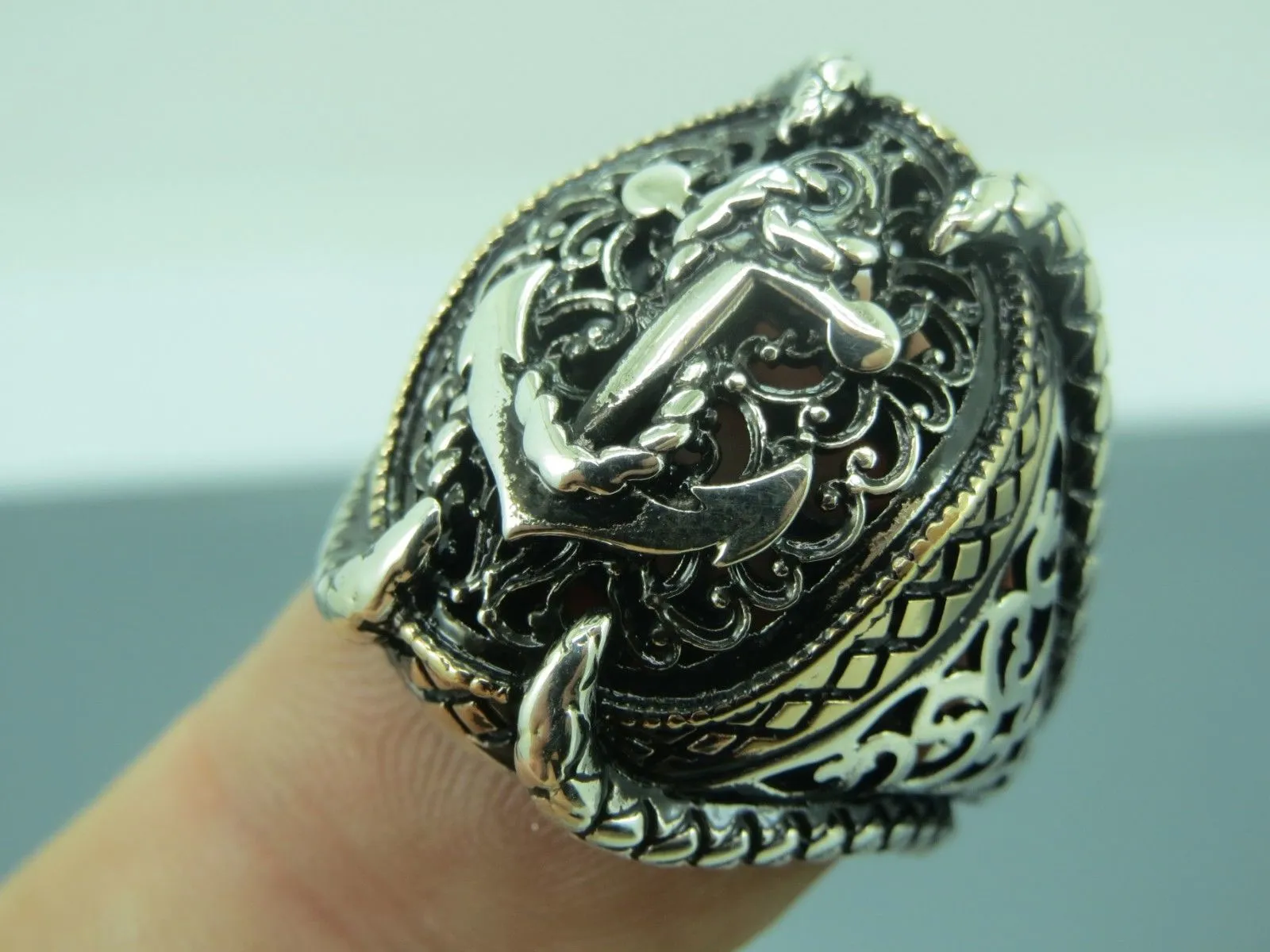 Turkish Handmade Jewelry 925 Sterling Silver Anchor Design Mens Rings