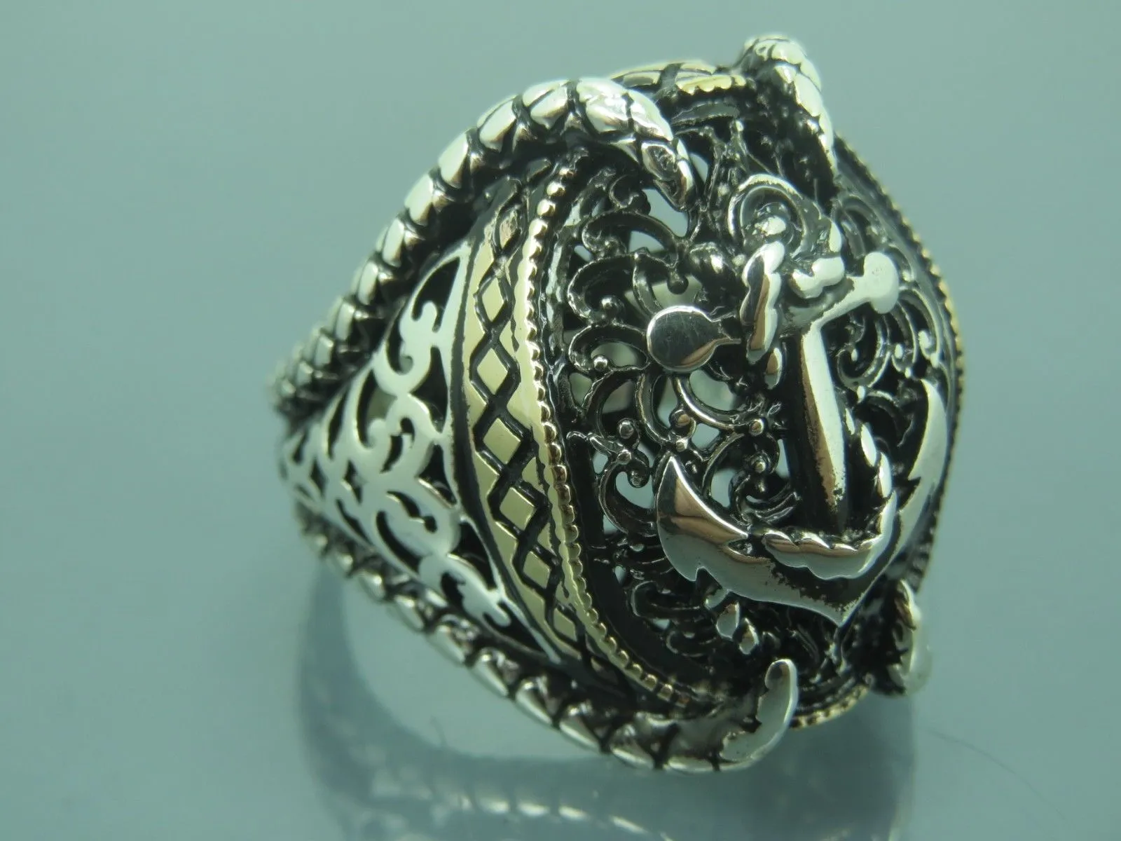 Turkish Handmade Jewelry 925 Sterling Silver Anchor Design Mens Rings