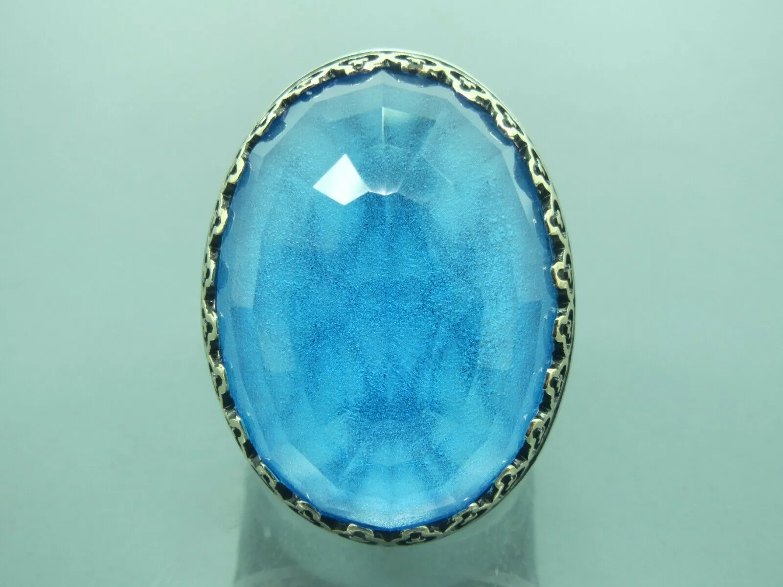 Turkish Handmade Jewelry 925 Sterling Silver Aquamarine Stone Mens Rings