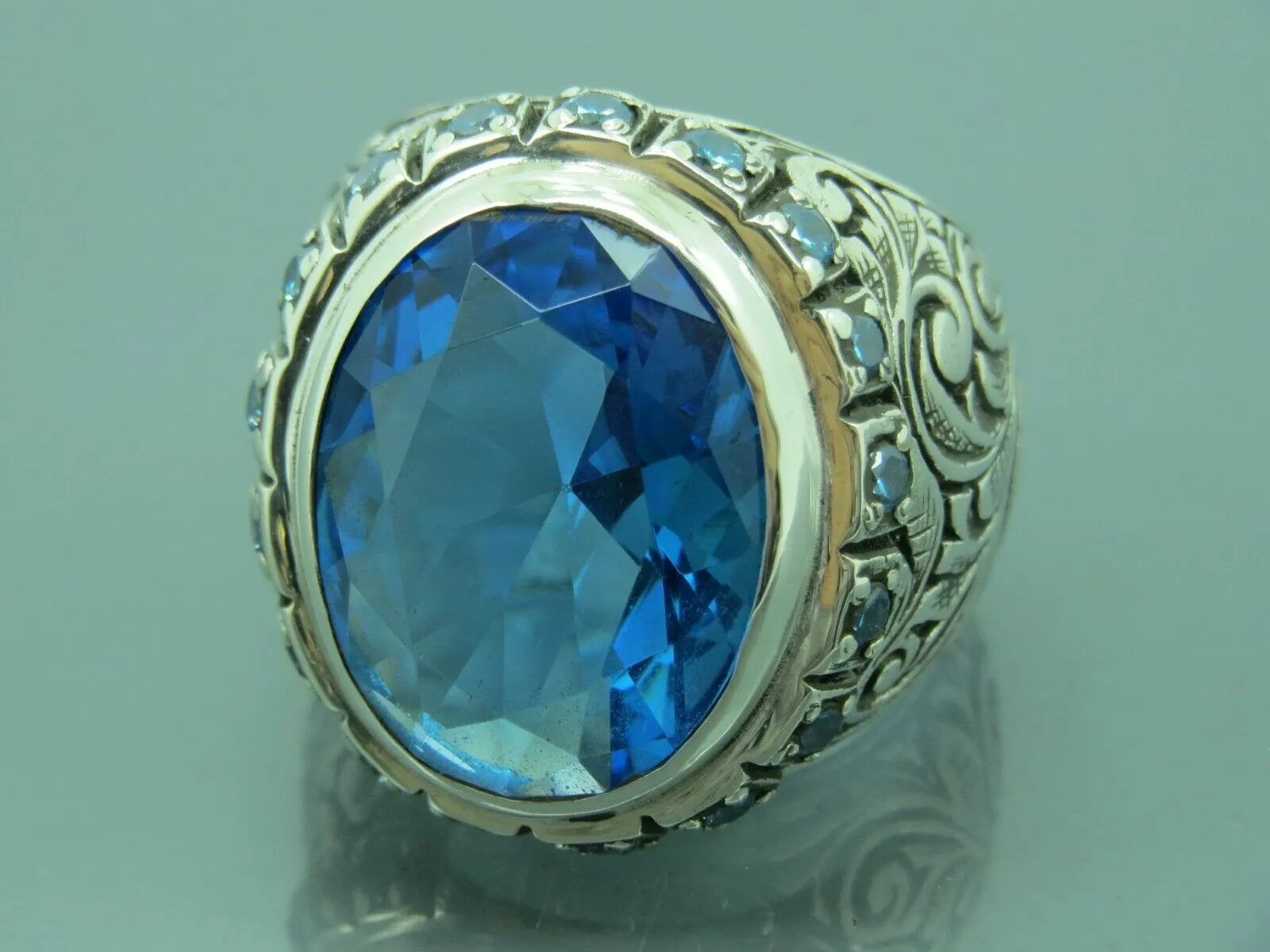 Turkish Handmade Jewelry 925 Sterling Silver Aquamarine Stone Mens Rings
