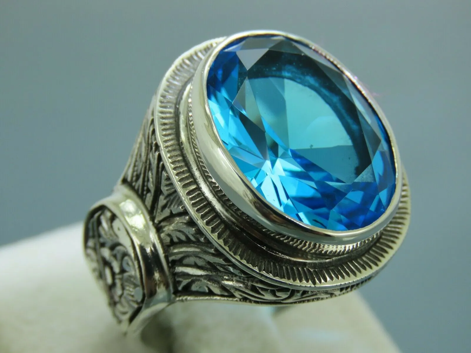 Turkish Handmade Jewelry 925 Sterling Silver Aquamarine Stone Mens Rings