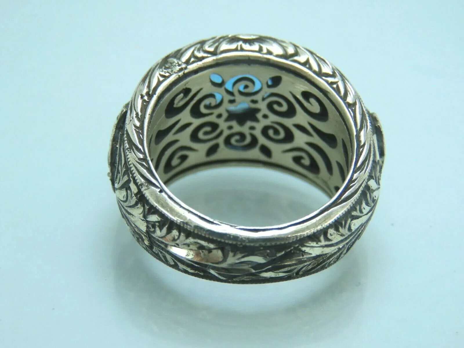 Turkish Handmade Jewelry 925 Sterling Silver Aquamarine Stone Mens Rings