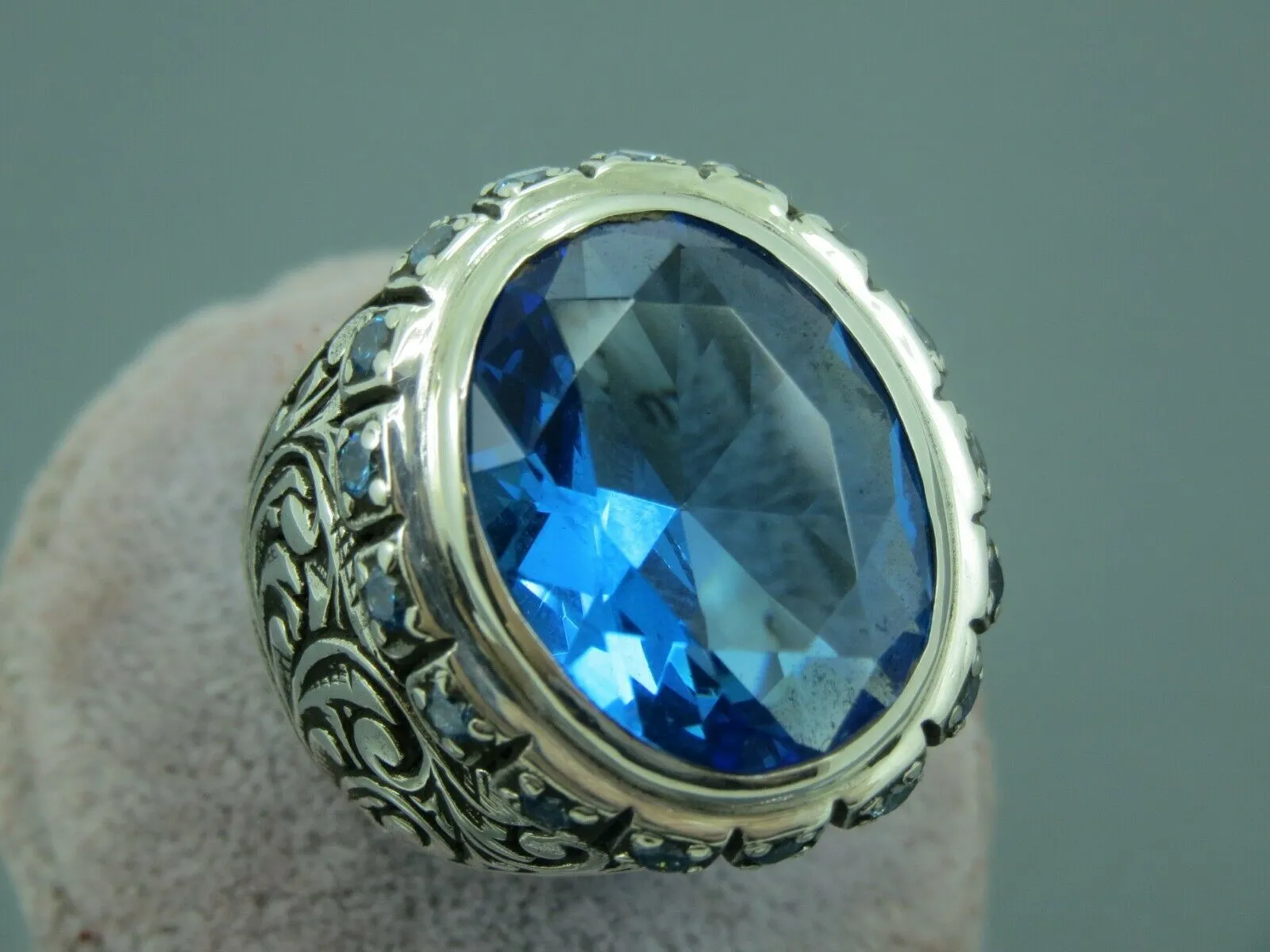 Turkish Handmade Jewelry 925 Sterling Silver Aquamarine Stone Mens Rings