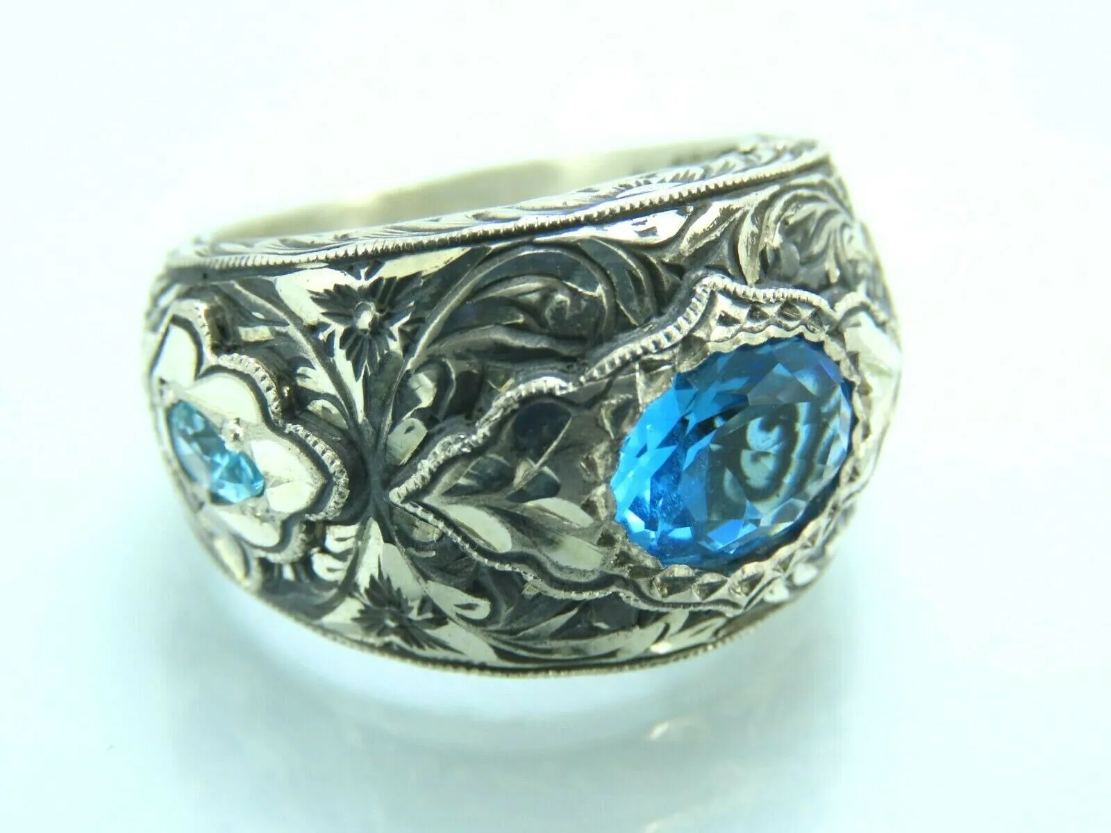Turkish Handmade Jewelry 925 Sterling Silver Aquamarine Stone Mens Rings