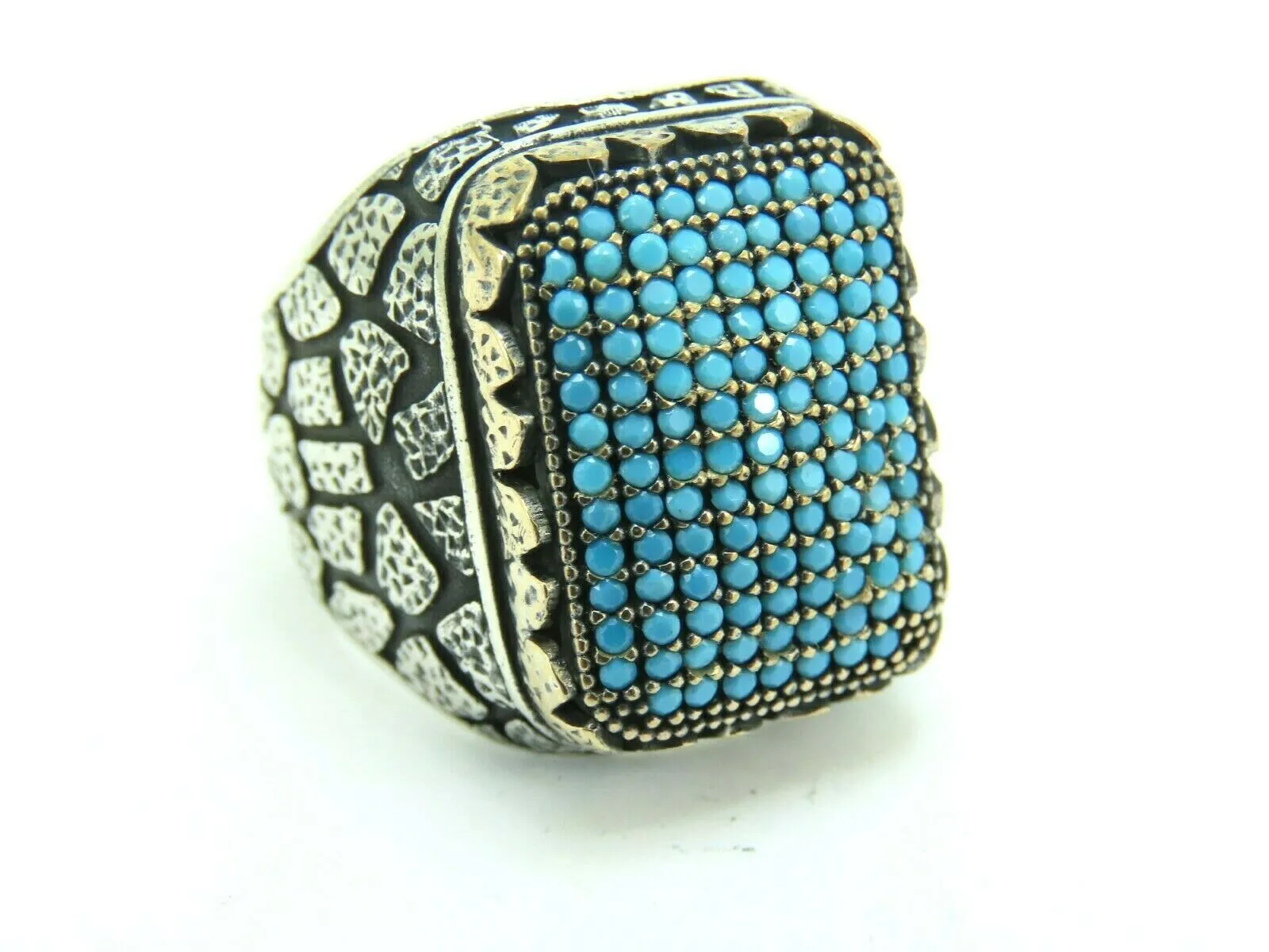 Turkish Handmade Jewelry 925 Sterling Silver Aquamarine Stone Mens Rings
