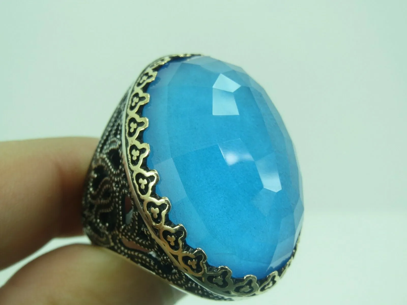 Turkish Handmade Jewelry 925 Sterling Silver Aquamarine Stone Mens Rings
