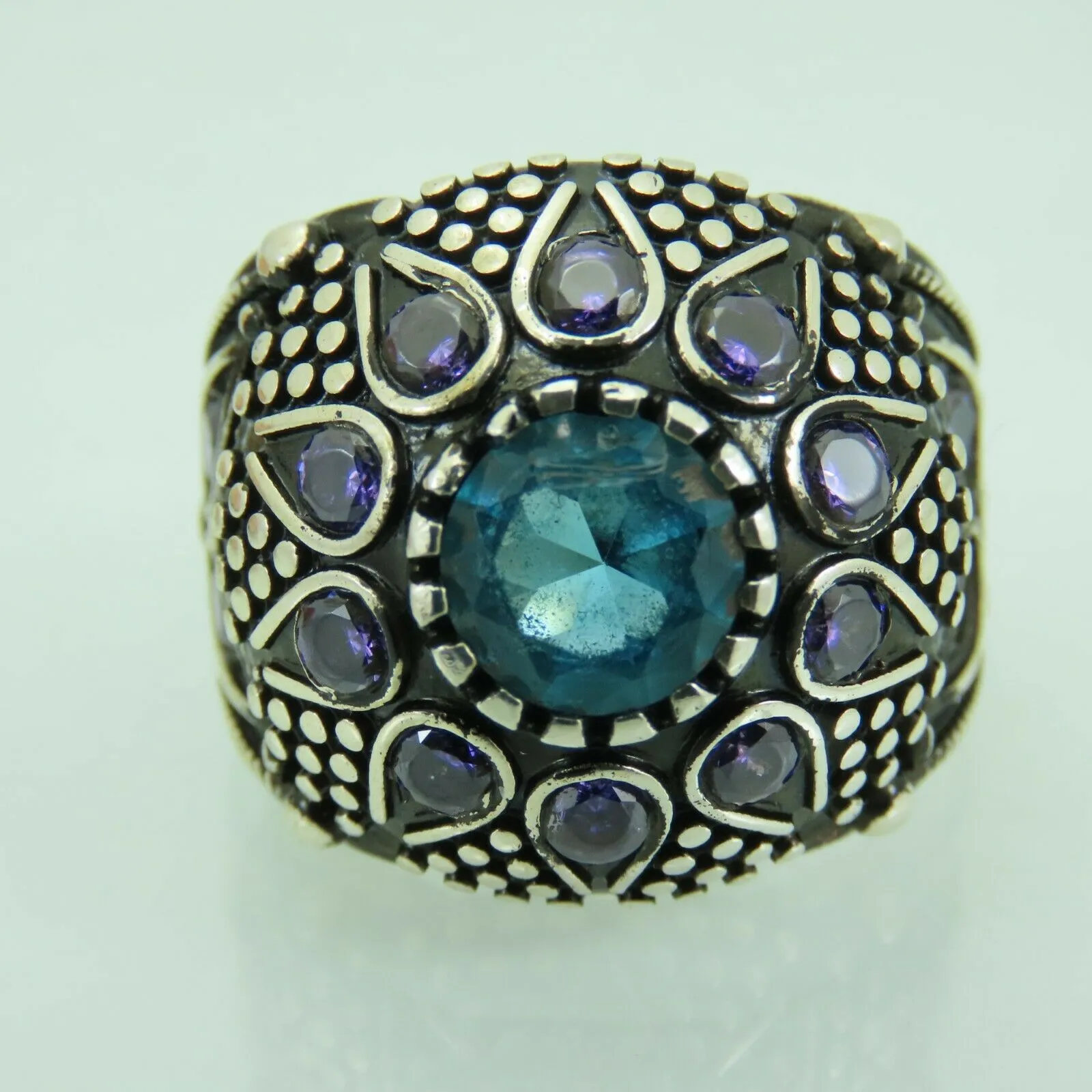 Turkish Handmade Jewelry 925 Sterling Silver Aquamarine Stone Mens Rings