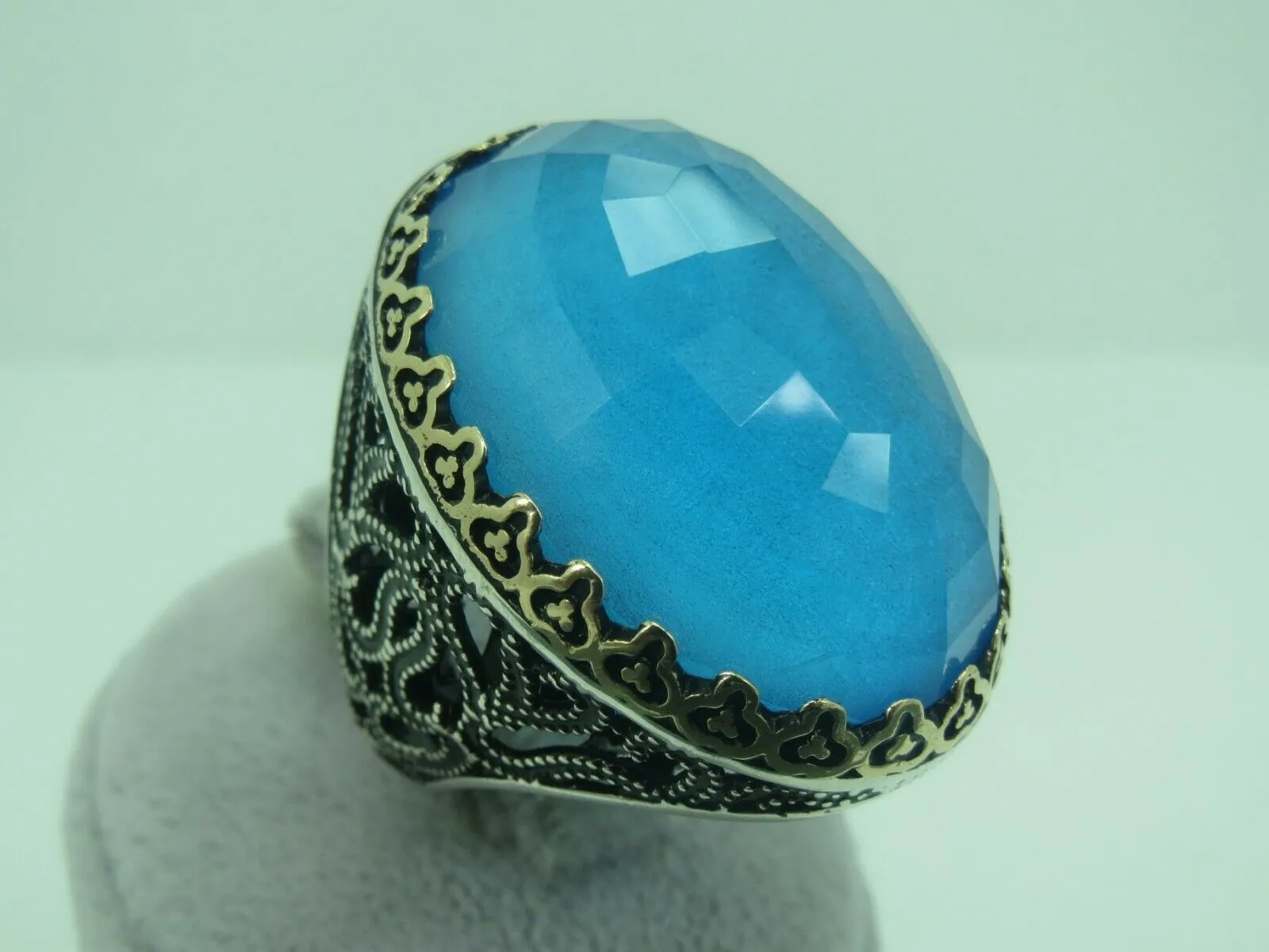 Turkish Handmade Jewelry 925 Sterling Silver Aquamarine Stone Mens Rings