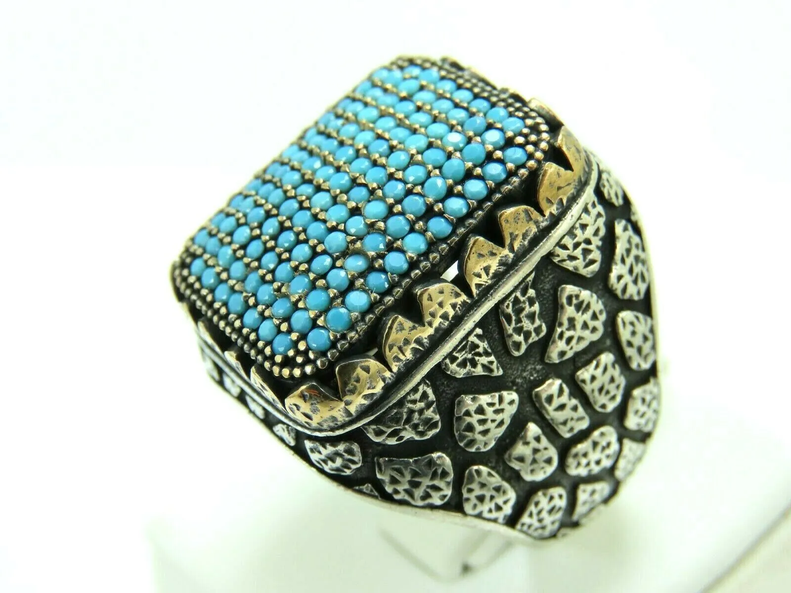 Turkish Handmade Jewelry 925 Sterling Silver Aquamarine Stone Mens Rings