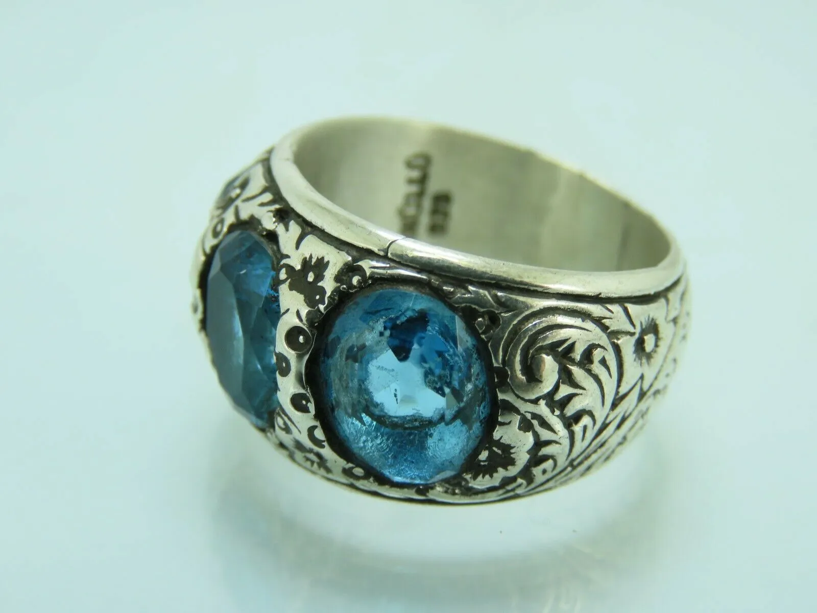 Turkish Handmade Jewelry 925 Sterling Silver Aquamarine Stone Mens Rings